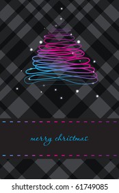 Christmas greeting card with abstract tree and lights