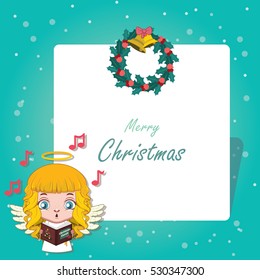 Christmas greeting card with an angel singing carols