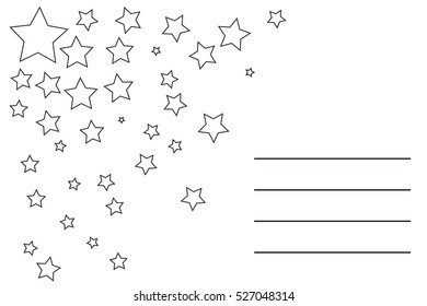 Christmas greeting card back postcard line to write text greeting with stars to draw with colors unframed
