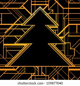Christmas greeting card background in 1920's art deco geometric style. Black and gold. Good for retro parties designs.