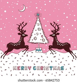 christmas greeting card background with deers