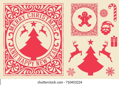 Christmas greeting card background with design elements. vintage ornament decoration with Merry Christmas holidays and Happy new year message.