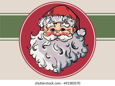 Christmas greeting card background poster. Vector illustration. Merry Christmas and Happy new year. Retro santa. 