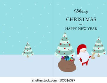 Christmas greeting card. Background poster with santa. Merry christmas and Happy new year