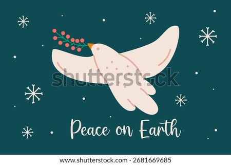 Christmas greeting card background with two doves and peace on earth holiday message