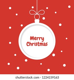 Christmas greeting card background. Xmas ball white silhouette with snowflakes. Vector
