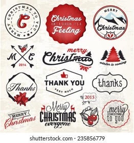 Christmas Greeting Card Badges and Labels. Vector Illustration