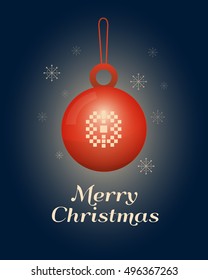 Christmas greeting card with christmas ball. Vector illustration xmas celebration. Festive template for banner, invitation, cards, flyers, cover, poster, packaging, postcard.