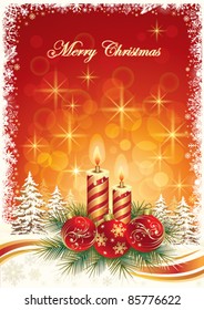 Christmas greeting card with balls and candle