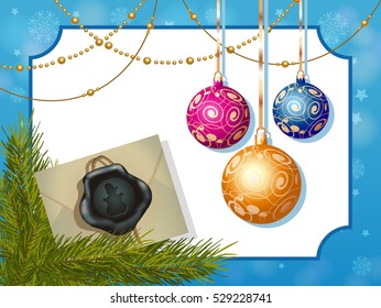 Christmas Greeting Card with Balls and Fir