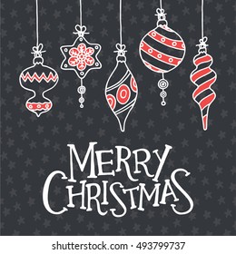 Christmas greeting card with christmas balls. Vector illustration