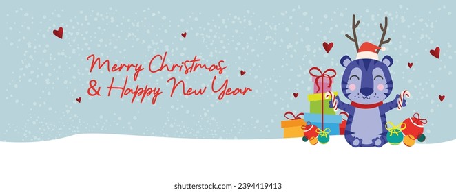 Christmas greeting card banner cover with animal