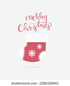 Christmas greeting card or banner design withe the old fashioned Christmas sock for the presents. Vector illustration.