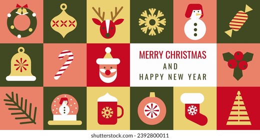 Christmas greeting card, banner witch geometric pattern. Happy New Year 2024 abstract modern background.