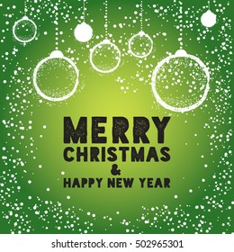 Christmas Greeting Card with Bauble in Green.
Merry Christmas Lettering, Vector Illustration.
