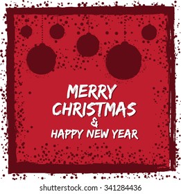 Christmas Greeting Card with Bauble in Red. Merry Christmas lettering. Stylish elements for design. Vector illustration.