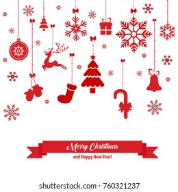 Christmas greeting card with baubles and decorations


