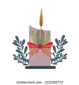 Christmas greeting card with beautiful candles and leaves