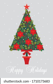 christmas greeting card with beautiful christmas tree