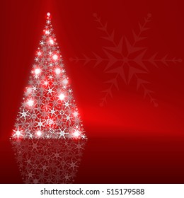 Christmas Greeting Card  With Big Free Space For Your Advertising Or Your Message. Vector illustration of abstract Christmas tree on a red background.