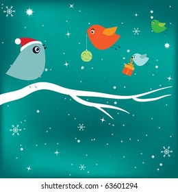 Christmas greeting card with birds