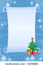 Christmas greeting card with a blank scroll for a title and greeting text