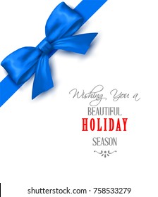 Christmas greeting card with Blue Bow .Vector 