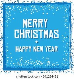 Christmas Greeting Card in Blue. Merry Christmas lettering. Stylish elements for design. Vector illustration. 