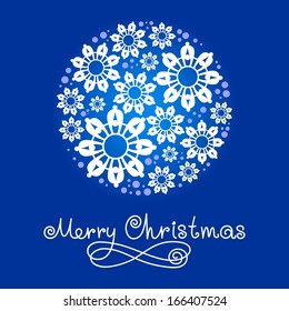 Christmas greeting card blue with white snowflakes