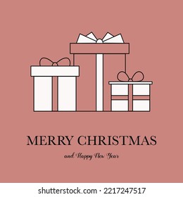 Christmas greeting card with boxes of presents. Xmas concept. Vector