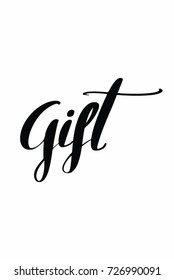 Christmas greeting card with brush calligraphy. Vector black with white background. Gift text.