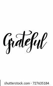 Christmas greeting card with brush calligraphy. Vector black with white background. Grateful text.