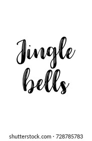Christmas greeting card with brush calligraphy. Vector black with white background. Jingle bells.