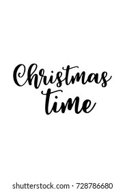 Christmas greeting card with brush calligraphy. Vector black with white background. Christmas time.