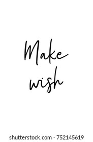 Christmas greeting card with brush calligraphy. Vector black with white background. Make wish.