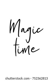 Christmas greeting card with brush calligraphy. Vector black with white background. Magic time.