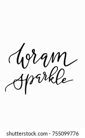 Christmas greeting card with brush calligraphy. Vector black with white background. Warm sparkle.