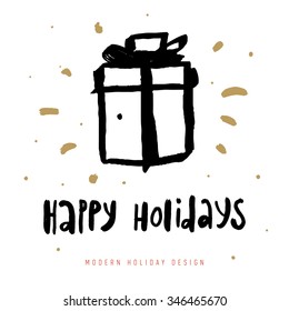Weihnachtsgrußkarte mit kalligraphischen Elementen. Handgezeichnetes Design und handgeschriebene Schrift. Weihnachtsvektorgrafik für Weihnachtskarten.