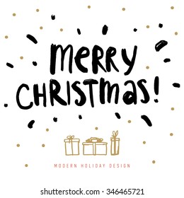 Tarjeta de felicitación navideña con elementos caligráficos. Diseño de mano y letra manuscrita. Ilustración vectorial de vacaciones para tarjetas de Navidad.