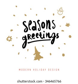 Christmas greeting card with calligraphy elements. Hand Drawn Design and Handwritten Lettering. Holiday Vector Illustration for Xmas Cards.