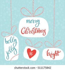  Christmas greeting card with calligraphy. Lettering vector illustration.