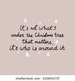 Christmas greeting card with calligraphy and trees. Handwritten modern brush lettering. Holidays wishing for using in banner, poster, greeting card 