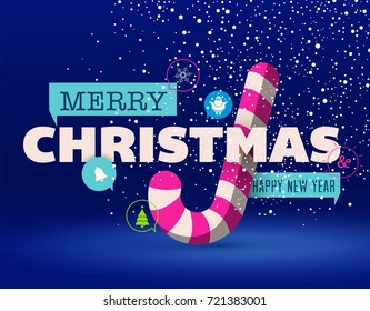 Christmas Greeting Card with Candy Cane. 