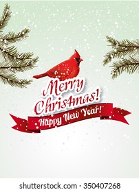 Christmas greeting card with Cardinal bird
