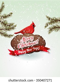 Christmas greeting card with Cardinal bird