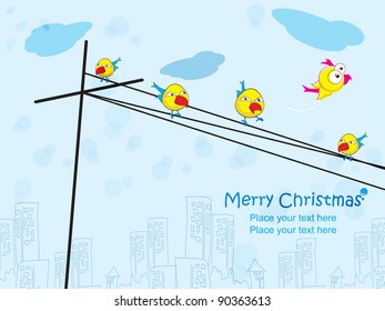 Christmas greeting card with cartoon bird