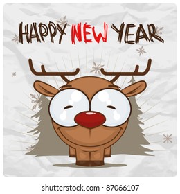 Christmas greeting card with cartoon deer.