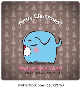 Christmas greeting card with cartoon doggy. Vector illustration