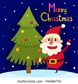 Christmas greeting card with cartoon Santa Claus. Cartoon vector characters - symbol of New Year used for poster, banner, postcard, greeting card design