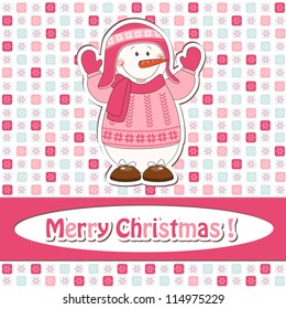 Christmas greeting card with cartoon  snowman